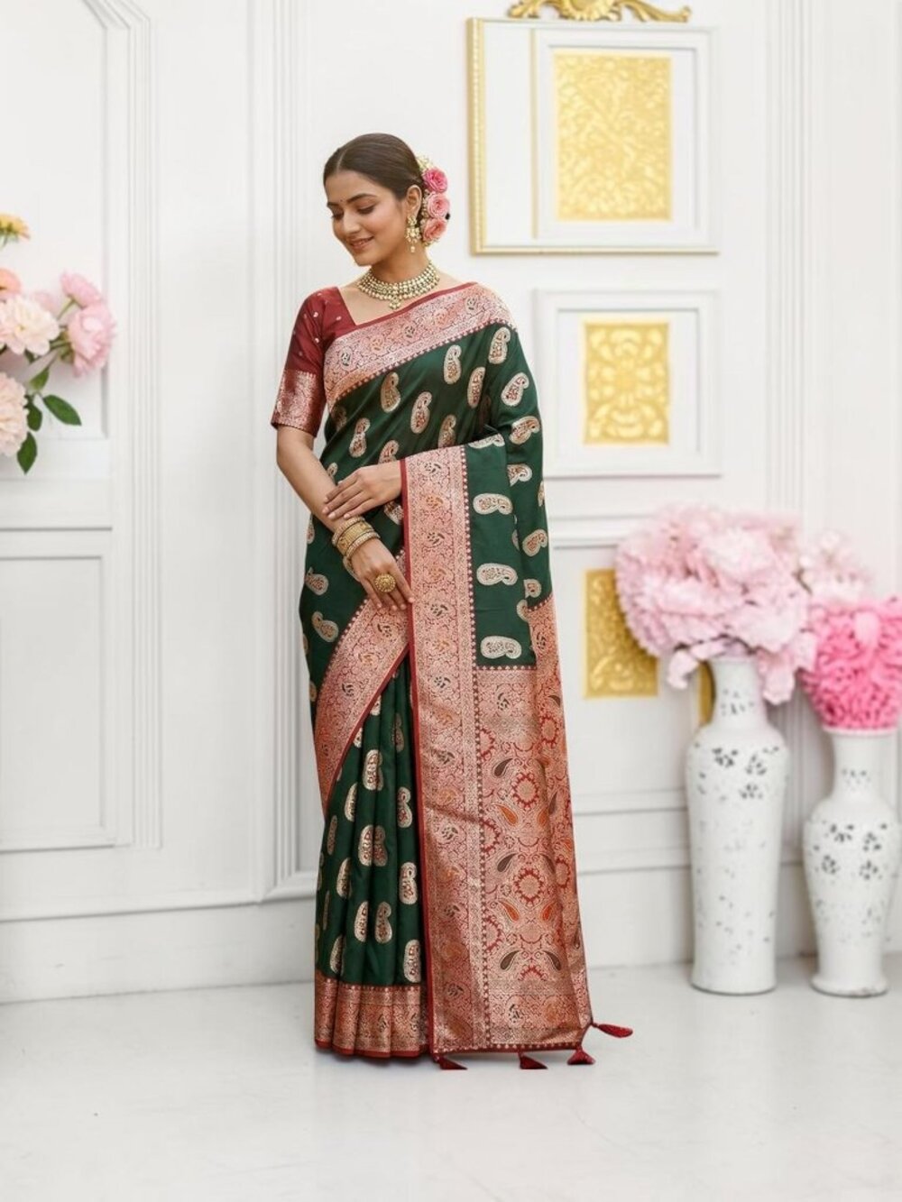 Silk Saree with Unstitched Blouse, Cultural Wear for Women